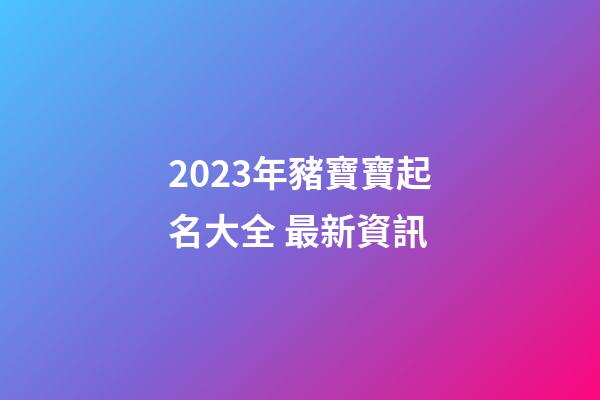 2023年豬寶寶起名大全 最新資訊